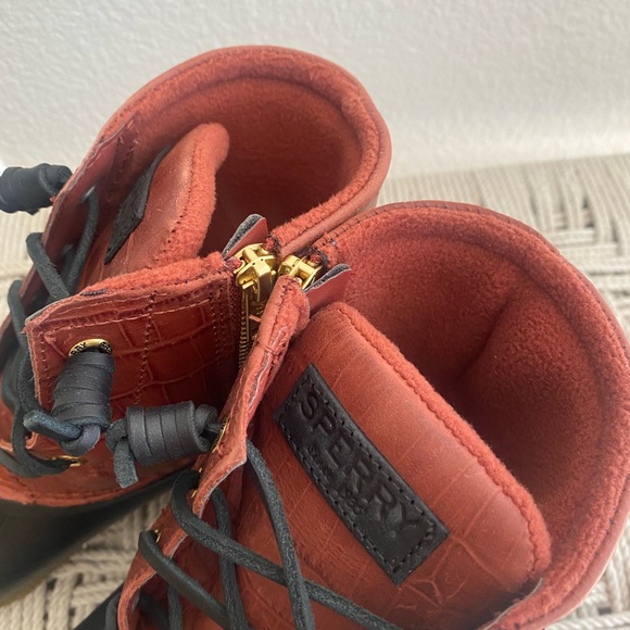 Sperry waterproof saltwater croc emboss red boots duck shoes water snow womans - Picture 11 of 14